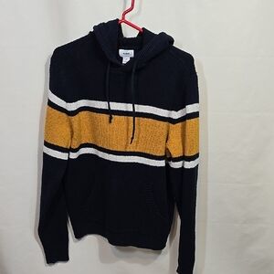 GAP Navy Gold Cotton Blend Rugby Stripe Hoody Sweater Medium